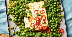 Baked Feta with Peas, Chilli and Preserved Lemon