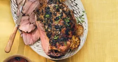 Greek Roast Lamb with New Potatoes and Tomato-Olive Sauce
