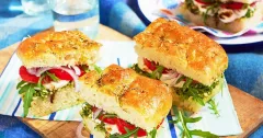 Fresh Caprese Focaccia Sandwich with Basil Pesto