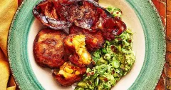 Sweet Potato & Corn Cakes with Tamarind-Glazed Bacon
