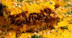 Saffron Rice Bake with Spiced Lamb and Eggplant