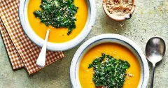 Creamy Miso Butternut Squash Soup with Sesame Kale