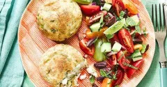 Baked Feta Potato Cakes with Greek Salad
