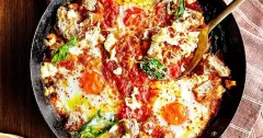 Roasted Tomato Shakshuka with Feta and Halloumi