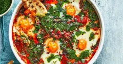 Salsa Verde Skillet Eggs with Spinach and Tomatoes