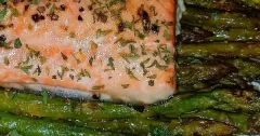 Baked Salmon Dinner with Parmesan Asparagus and Salad