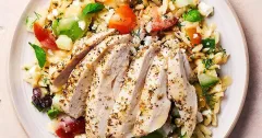 Marinated Chicken with Lemon Orzo, Tomato and Feta