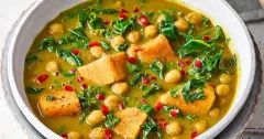Curried Chickpea, Kale and Sweet Potato Soup