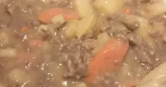 Beef and Potato Stew Over Buttered Ziti