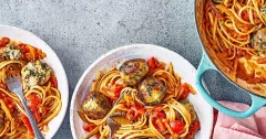 White Bean Vegetarian Meatballs with Tomato Spaghetti