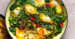 Turmeric Coconut Baked Eggs with Spinach and Paratha