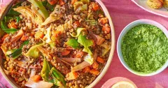 Lentils with Spring Greens and Watercress Walnut Pesto