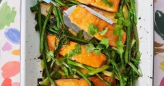 Sticky Mango Glazed Salmon with Roasted Greens