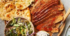 Traybake Lamb Kebab with Creamy Spinach Yogurt Sauce