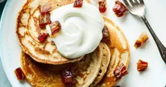 Fluffy Gingerbread Pancakes with Dates and Crème Fraîche