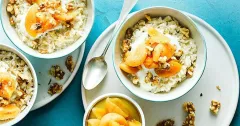 Creamy Vanilla and Cinnamon Breakfast Rice with Poached Apricots