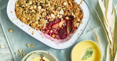 Pear and Blackberry Crumble with Bay Leaf Custard