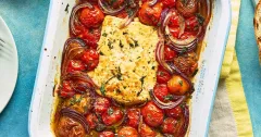 Baked Feta with Burst Cherry Tomatoes and Chili Honey