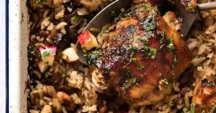 One-Pan Baked Chicken with Cranberry Apple Rice Pilaf