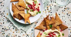 Spiced Homemade Tortilla Chips with Pomegranate Hummus