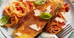 Crispy Aubergine Milanese with Spaghetti & Tomato Sauce