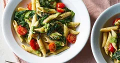 Quick Pesto Spinach Penne with Cherry Tomatoes