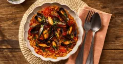 One-Pan Mussel and Cherry Tomato Orzo with Garlic Butter