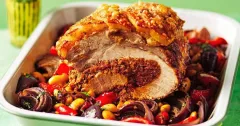Chorizo-Stuffed Pork Loin with Braised Butter Beans