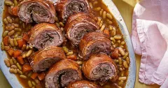 Slow-Braised Lamb Breast with Flageolet Beans and Mint Sauce