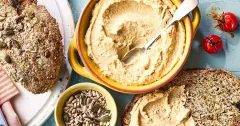 Seeded Soda Bread with Hummus and Blistered Tomatoes