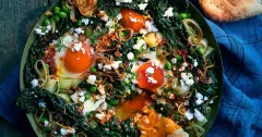 Green Shakshuka with Harissa and Crispy Shallots