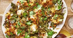 Crispy Kale Chaat with Stalk Pakoras & Herby Chutney