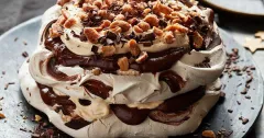 Chocolate and Peanut Butter Marbled Pavlova