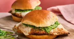 Crispy Chicken Parmesan Burgers with Rocket Pesto