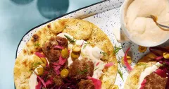 Lamb Koftas with Mango Yogurt Sauce & Pickled Cabbage