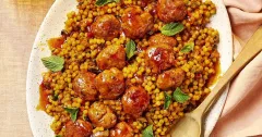 Honey-Glazed Meatballs with Turmeric Pearl Couscous