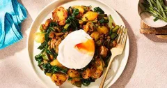 Crispy Potato Hash with Spinach and Poached Eggs