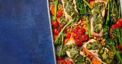 Pistachio Pesto Salmon and Vegetable Traybake