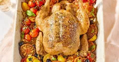 Garlic Butter Roast Chicken with Giant Couscous & Tomatoes