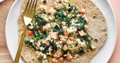 Salmon and Spinach Scramble on Homemade Flatbreads