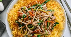 Crispy Hong Kong-Style Pan-Fried Noodles with Shredded Pork