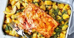 Spiced Salmon with Traybaked Saag Aloo