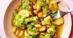 Braised Courgettes and Butter Beans with Pesto
