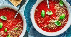 Smoky Tomato Gazpacho with Chipotle and Crispy Croutons