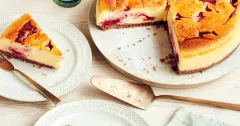 White Chocolate and Raspberry Ripple Baked Cheesecake