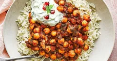 Chole with Cumin Rice and Pomegranate Raita