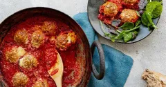 Baked Pork, Apple & Cheddar Meatballs in Tomato Sauce