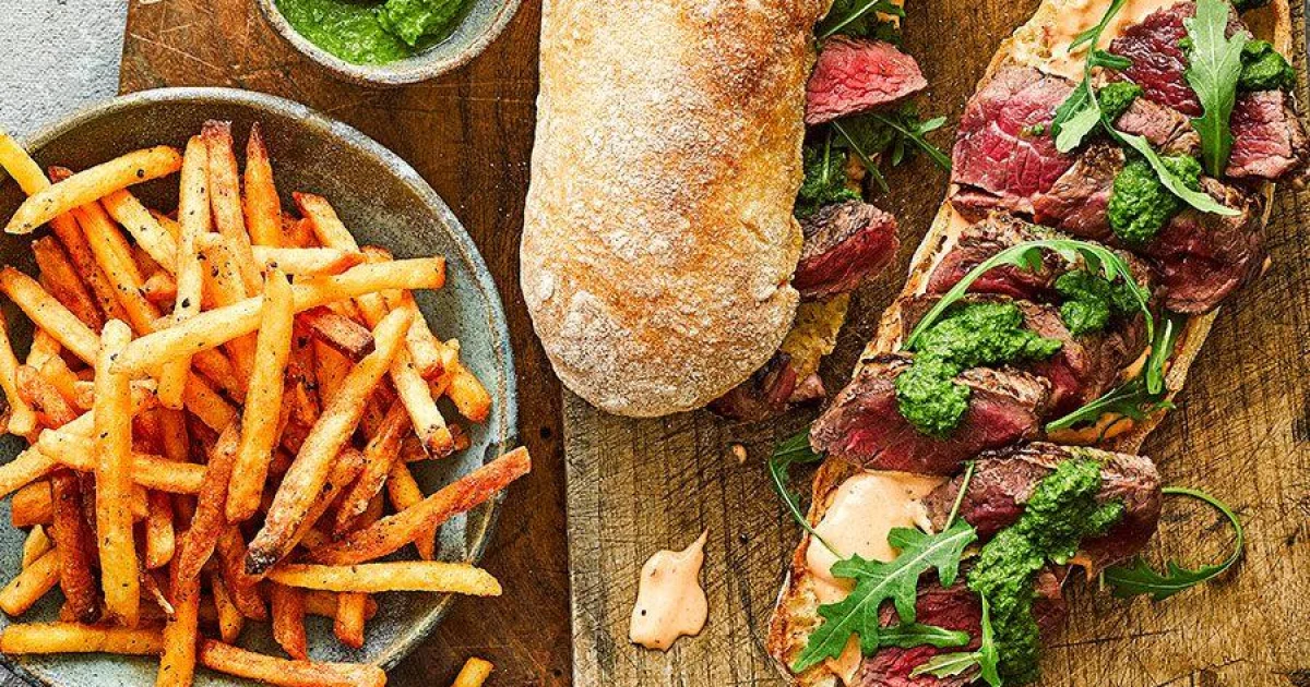 Chimichurri Steak Sandwiches with Spicy Cajun Fries