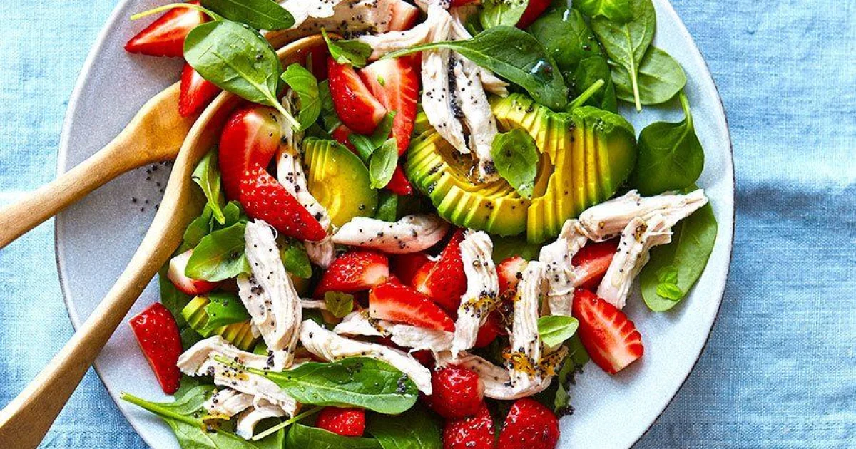 Poached Turkey Salad with Strawberries and Avocado