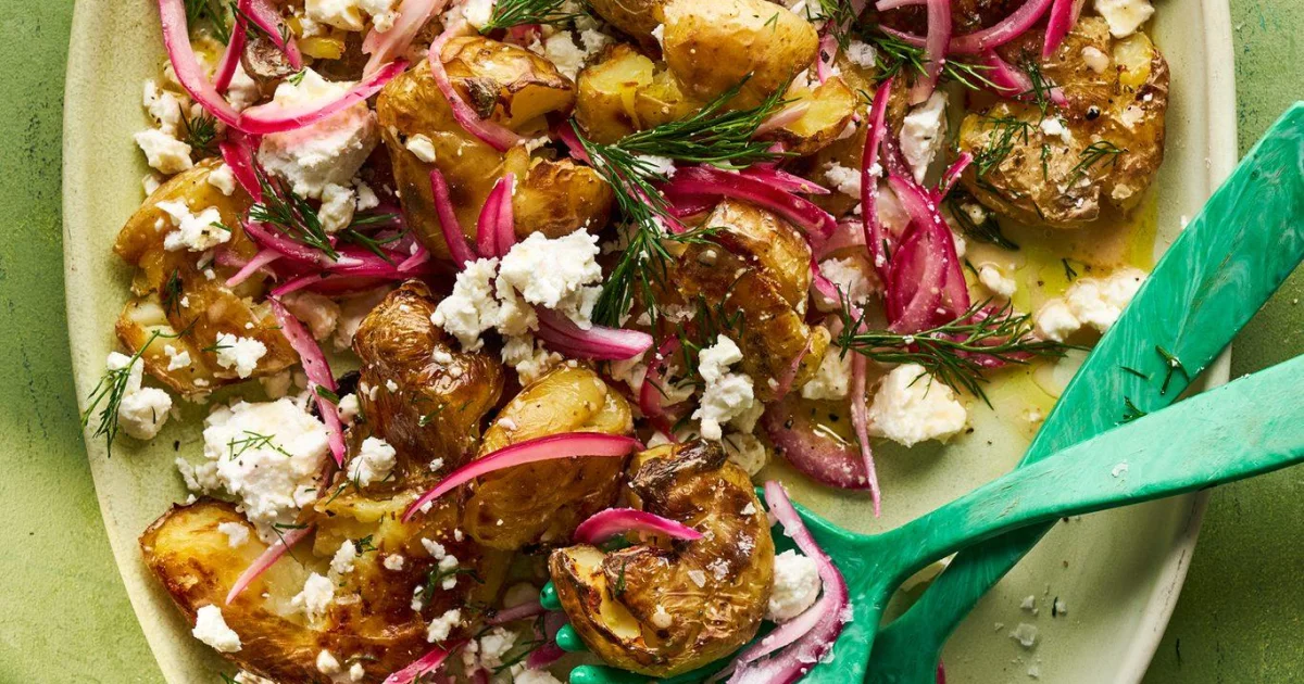 Crispy Smashed Potato Salad with Feta and Dill